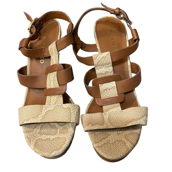 Franco Sarto US 9 L-Betsy Stylish Brown Leather Women's Heels Sandles - Picture 2 of 10